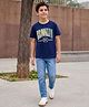 Pine Kids Cotton Knit Half Sleeves T-Shirt & Jeans Set with Brooklyn Print - Navy Blue