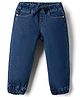 Babyhug Denim Full Length Washed Joggers With Stretch - Navy Blue