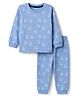 Bonfino 100% Cotton Knit Full Sleeves Co-Ords T-Shirt & Pyjama Night Suit with Bear Print - Blue