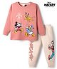 CUCUMBER Sinker Knit Full Sleeves T-Shirt & Lounge Pant Set with Donald Duck & Mickey Mouse  Print - Light Pink