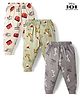 CUCUMBER Cotton Knit Full Length Lounge Pant with Cars Winnie the Pooh & 101 Dalmatians Print Pack of 3 -  Olive