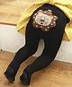 Neska Moda Cotton Elastane Knit Lion Face Printed Tights  - Black