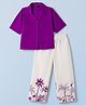 Pine Kids Cotton Woven Half Sleeves Solid Shirt & Beach Theme Printed Pant Set - Purple