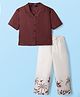 Pine Kids Cotton Woven Half Sleeves Shirt & Trousers Set with Tropical Theme Print - Maroon & White