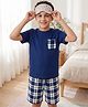 Pine Kids Cotton Knit Half Sleeves Checkered T-Shirt & Shorts Night Suit - Navy Blue