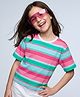 Pine Kids Cotton Knit Half Sleeves Striped T-Shirt - Dark Pink