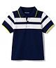 Pine Kids 100% Cotton Knit Half Sleeves Striped Polo T-Shirt - Navy Blue