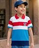 Pine Kids 100% Cotton Knit Half Sleeves Striped & Sports Theme Printed Polo T-Shirt - Blue & Red
