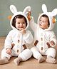 Mark & Mia Full Sleeves Winter Wear Hooded Romper With Bunny Applique - White