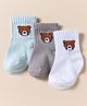 Doodle Poodle Cotton Knit Ankle Length  Bear Design Socks  Pack of 3 - White Blue & Light Brown