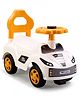 Car Shape Deluxe Manual Ride-On  White| Foot-to-Floor Operation| High Backrest| Comfortable Seat| Activity Gifting Option| Chu Chu Horn