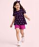 Nino Togs Cotton Jersey Knit Half Sleeves Floral Printed Top & Shorts Set - Wine & Pink