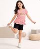 Nino Togs Cotton Jersey Knit Half Sleeves Sequins Embellished Chic Text Printed Top & Shorts Set - Pink & Black