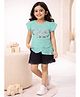 Nino Togs Cotton Jersey Knit Half Sleeves Sequins Embellished Chic Text Printed Top & Shorts Set - Mint & Black