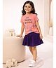 Nino Togs Cotton Lycra Knit Half Sleeves Cat & Just Hanging Around Text Printed Tee & Skirt Set - Pink & Purple