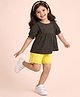 Nino Togs Cotton Jersey Knit Half Sleeves Stars Printed Peplum Top & Shorts Set - Olive & Yellow