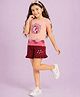 Nino Togs Cotton Lycra Knit Half Sleeves Unicorn Printed Tee & Shorts Set - Pink & Maroon