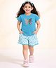 Nino Togs Cotton Lycra Knit Half Sleeves Sequin Embellished Butterfly Tee & Shorts Set - Blue & White