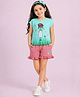 Nino Togs Cotton Lycra Knit Half Sleeves Girl Printed Tee & Shorts Set - Sea Green & Pink