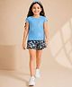 Nino Togs Cotton Lycra Knit Half Sleeves Stones Embellished Stars Designed Tee & Shorts Set - Blue & White
