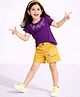 Nino Togs Cotton Lycra Knit Half Sleeves Floral Embroidered Tee & Shorts Set - Purple & Mustard
