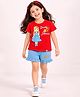 Nino Togs Cotton Lycra Knit Half Sleeves Daddys Princess Text Printed Tee & Shorts Set - Red & Blue