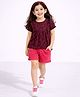 Nino Togs Cotton Knit Half Sleeves Abstract Printed Top & Shorts Set - Wine & Pink