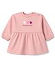 Simply Fleece Knit Winter Frock with Full Sleeves and Hearts Print in Pink