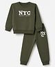 Simply Fleece Knit Full Sleeves Winter Wear Suits Text Print - Dark Green