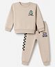Simply Fleece Knit Full Sleeves Winter Wear Suits Dino Print - Beige