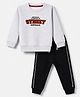 Simply Fleece Knit Full Sleeves Winter Wear Suits Text Embroidery - White & Charcoal Grey