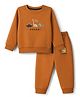Simply Fleece Knit Full Sleeves Winter Wear Suits Text & Animal Embroidery - Brown