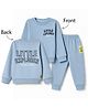 Simply Fleece Knit Full Sleeves Winter Wear Suit With Text Print At Front & Back - Light Blue