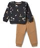 Simply Fleece Knit Full Sleeves Winter Wear Suits Animal Print - Camel & Greenish Black