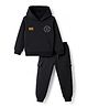 Simply Fleece Knit Full Sleeves Hooded Winter Wear Suit With Text Print - Black