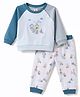 ToffyHouse Knitted Full Sleeves T-Shirt & Pyjama Night Suit With Nautical Theme Print & Embroidery - Blue