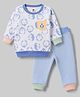 ToffyHouse Fleece Woven Full Sleeves T-Shirt & Striped Pyjama With Penguin Print - Multicolor