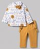 ToffyHouse Cotton Knit Full Sleeves Text Printed T-Shirt & Pant Set With Suspender & Bow - Golden