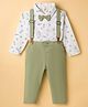 ToffyHouse Cotton Knit Full Sleeves Printed T-Shirt & Pant Set Suspender & Bow - Olive Green