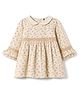 ToffyHouse Cotton Woven One Piece Dresses/Frocks Full Sleeves Peter Pan Collar Floral Print Brown 1-3 Months