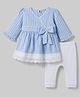 ToffyHouse Cotton Full Sleeves Striped Frock With Leggings With Bow Applique & Lace Detailing - Light Blue