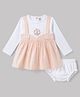 ToffyHouse Cotton Knit Full Sleeves Striped Frock & Bloomer With Bunny Embroidery - White & Peach