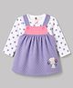 ToffyHouse Knitted Full Sleeves Polka Dots Printed Frock With Inner Tee With Animal Patch - White