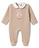 ToffyHouse Knitted Full Sleeves Teddy Bear Embroidered Romper - Beige