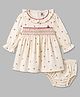 ToffyHouse Cotton Knit Full Sleeves Frock & Bloomer With Floral Print - Beige