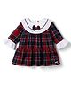 ToffyHouse Cotton Woven Full Sleeves Checks One Piece Frock With Bow Applique - Maroon