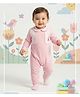 ToffyHouse Knit Full Sleeves Bunny Embroidered Striped Sleepsuit -Pink