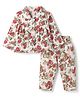 ToffyHouse Knitted Full Sleeves Peter Pan Collared Top & Pyjama Co-Ord Night Suit With Strawberry Print - Multicolor