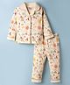 ToffyHouse Knitted Full Sleeves Shirt & Pyjama Co-Ord Night Suit With Space Theme Print - Beige