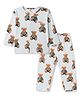 ToffyHouse Knit Full Sleeves Bear Printed Co-Ords T-Shirt & Pyjama Night Suit - White